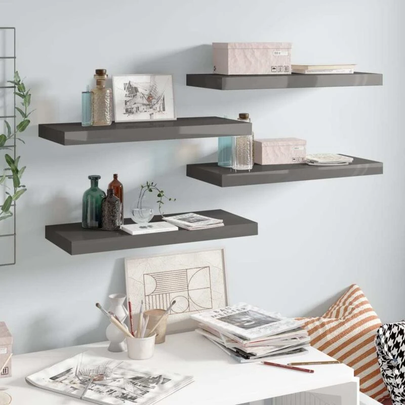 Image of VIDAXL Floating Wall Shelves 4 pcs High Gloss Grey 60x23.5x3.8cm mdf Vidaxl 8720286074237