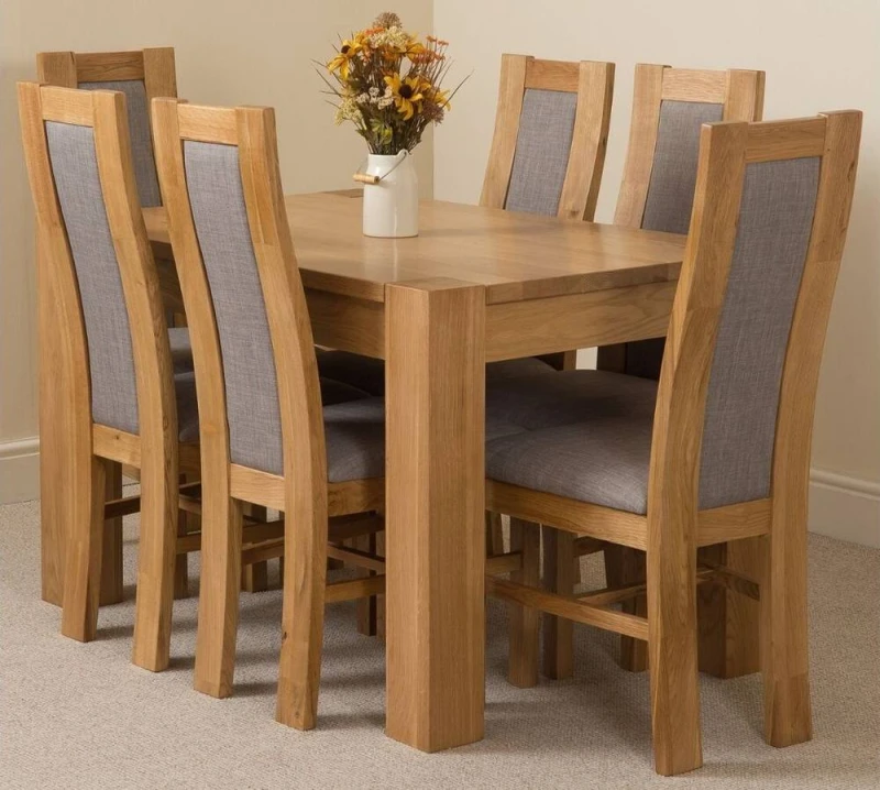 Image of Thats Furniture Kuba 125 x 80cm Chunky Oak Small Dining Table & 6 Stanford Chairs in Brown Brown Unisex 125 x 80 cm