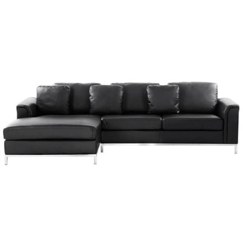 Image of Beliani Corner Sofa 4 Seater Oslo Leather Black Right Hand