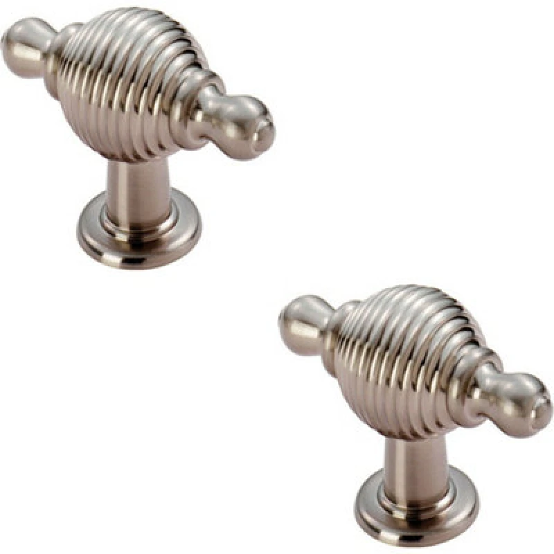 Image of Loops 2x Reeded Beehive Style Cabinet Door Knob with Finials 26mm Dia Rose Nickel Metallics unisex