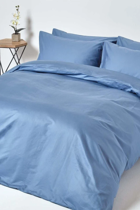 Image of Homescapes Egyptian Cotton Duvet Cover with Pillowcase 1000 TC Blue