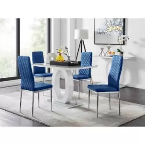 Image of Furniture Box Giovani 4 Grey Dining Table and 4 Navy Velvet Milan Chairs