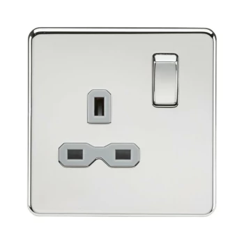 Image of Screwless 13A 1G DP switched socket - polished chrome with grey insert - Knightsbridge