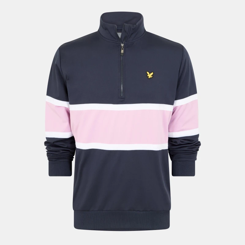 Image of Lyle and Scott Mens Colour Block Quarter-Zip Performance Golf Jacket Dark Navy/Lav male S