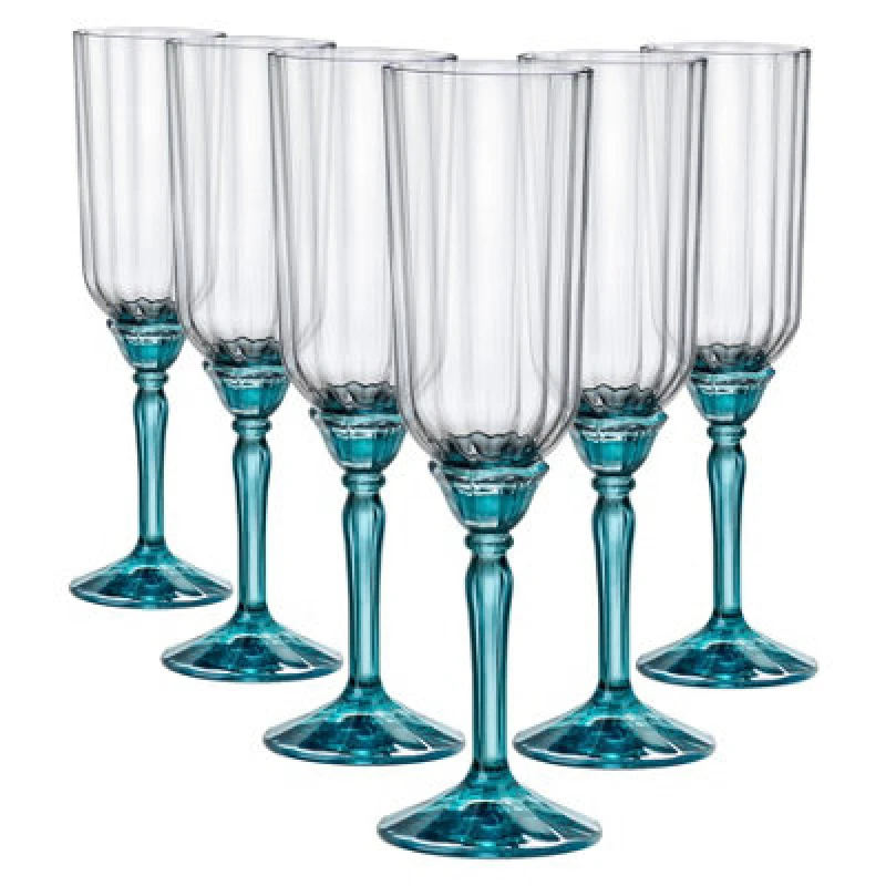 Image of Bormioli Rocco Florian Champagne Flutes - 210ml - Blue - Pack of 6 Blue unisex