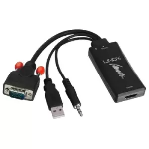 Image of Lindy 38183 video cable adapter HDMI Type A (Standard) VGA (D-Sub) + 3.5mm + USB Type-A Black