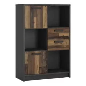 Image of Brooklyn Low Bookcase With 2 Doors And 2 Drawers In Walnut And Dark Matera Grey