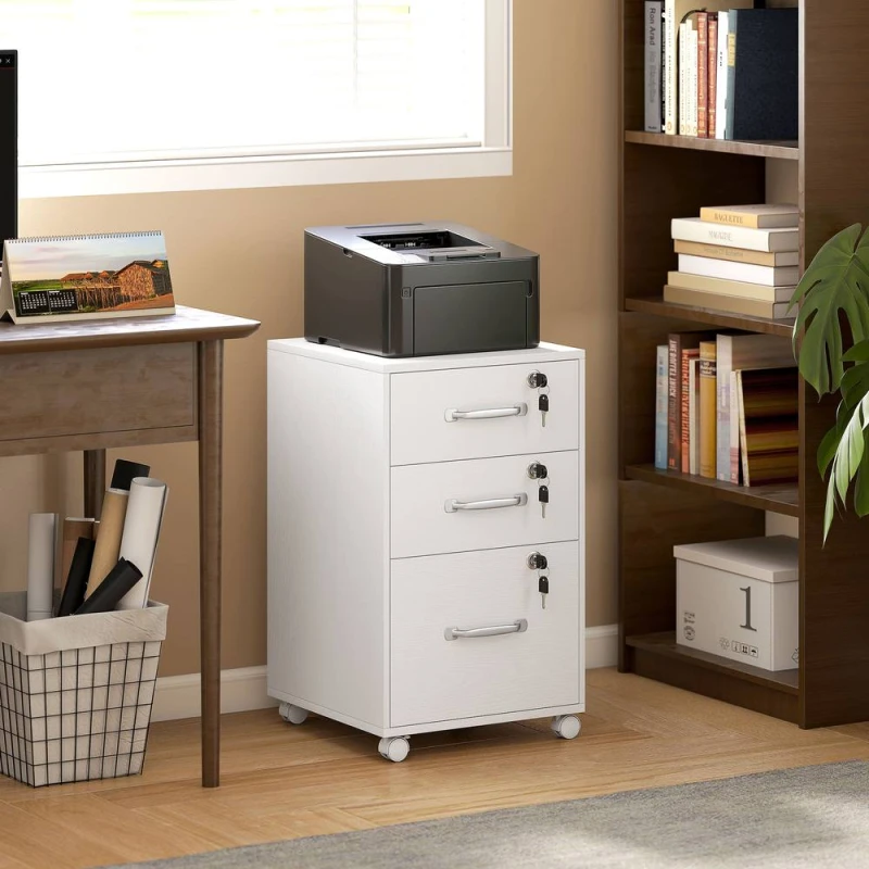 Image of HOMCOM 3 Drawer File Cabinet Rolling Filing Cabinet for A4 & Letter in White White Unisex