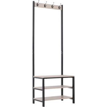 Image of Homcom - Wood Garment Rack Freestanding Coat Rail Shelves Metal Stand W/ 4 Hooks