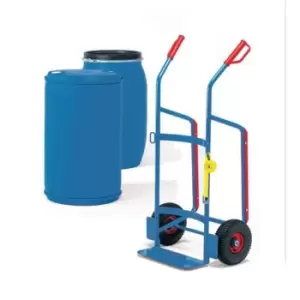Image of Slingsby Plastic Drum Trolley and Stand on Rubber Tyres