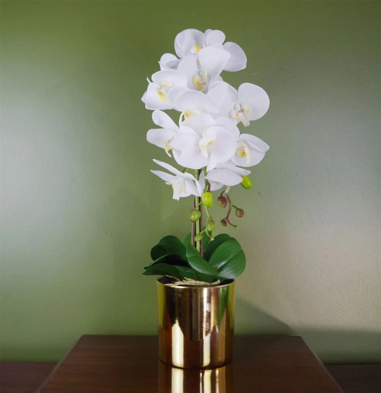 Image of Leaf 52cm Artificial Orchid Large - White / Gold White