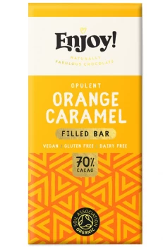 Image of Enjoy Raw Choc Orange Caramel Filled Chocolate Bar - 70g x 12 (Case of 1)