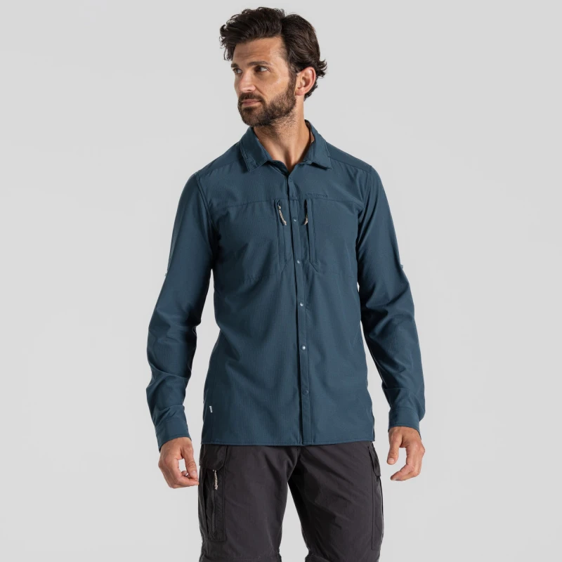 Image of Craghoppers Craghoppers Men Nosilife Pro' Long Sleeve Shirt in Blue Size: 2X-large Blue XXL Male 5063260001250