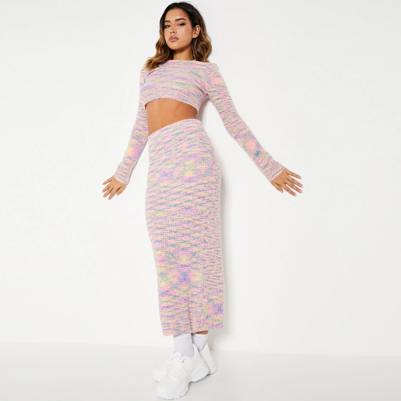 Image of I Saw It First Space Dye Knitted Midaxi Skirt - Pink Pink 10