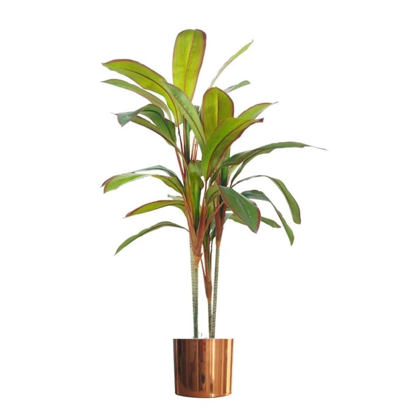 Image of Leaf Tropical Artificial Dracaena Palm Plant Realistic Large Copper Planter 100cm Botanik Green