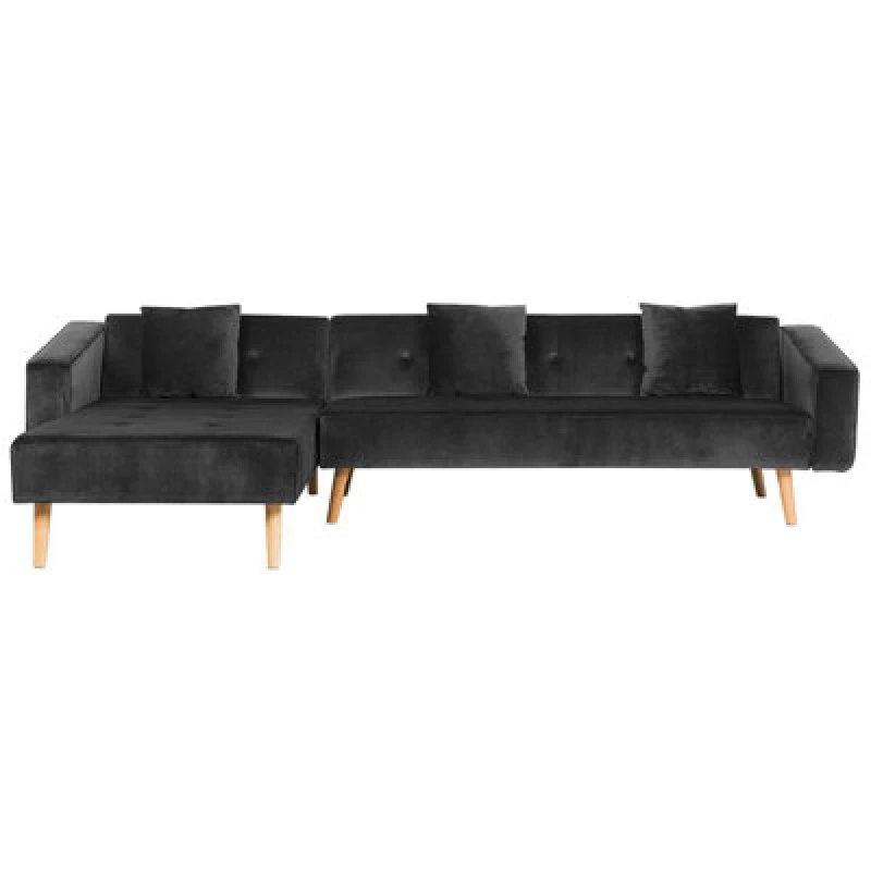 Image of Beliani Corner Sofa Bed 4 Seater Vadso Velvet Black Right Hand