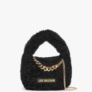 Image of Love Moschino Womens Smart Black Faux Fur Cross-Body Bag In Black