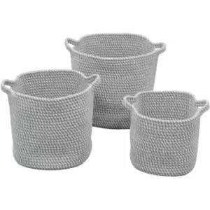 Image of Edison Cotton Rope Storage Baskets, Set of 3, Grey - JVL
