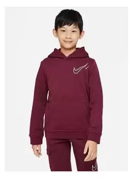 Image of Nike Older Boys Nsw Summer of Sports Fleece Hoodie - Dark Red, Dark Red, Size S=8-10 Years