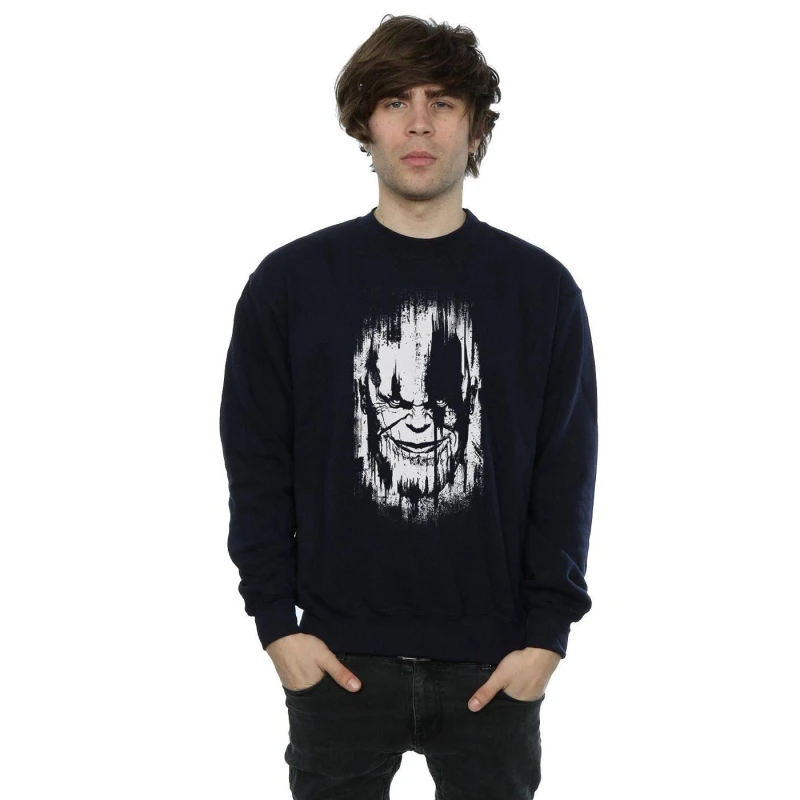 Image of Marvel Marvel Men Avengers Infinity War Thanos Face Sweatshirt in Navy Size: Small Navy S Male 5057736693834