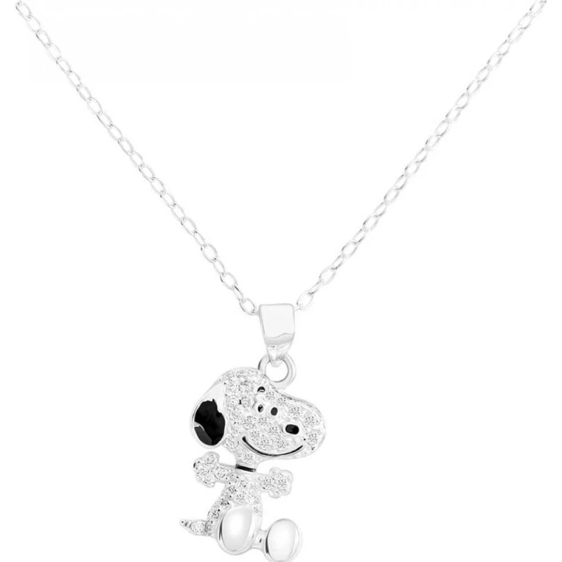 Image of Peanuts 925 Sterling Silver Womens Girls Snoopy Stone Set Charm Pendant Necklace