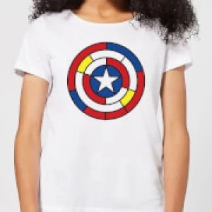 Image of Marvel Captain America Stained Glass Shield Womens T-Shirt - White - S