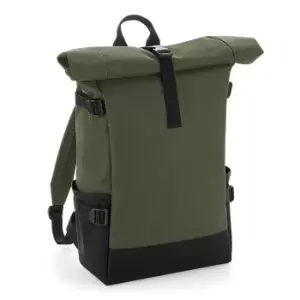 Image of BagBase Block Roll-Top Backpack (One Size) (Olive/Black)
