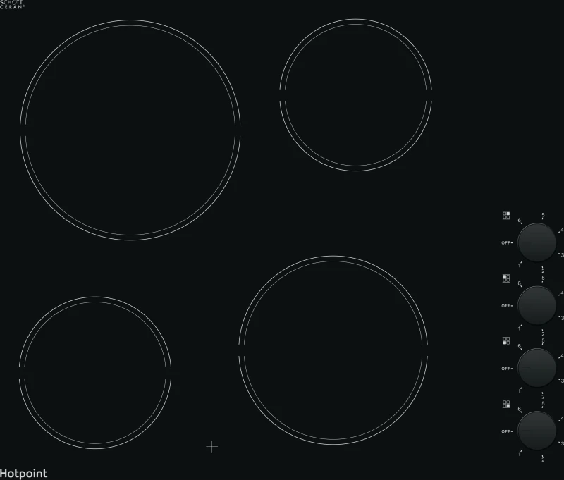 Image of Hotpoint 58cm 4 Zone Knob Control Ceramic Hob HR620RH Black