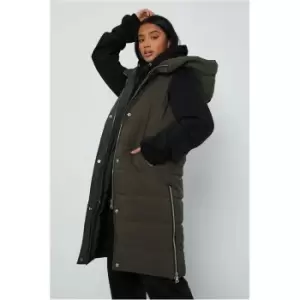 Image of I Saw It First Petite Longline Padded Hooded Gilet - Green