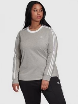 Image of adidas Originals 3 Stripe Long Sleeve T-Shirt (Curve) - Grey, Medium Grey Heather, Size 4X, Women