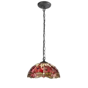 Image of 1 Light Downlighter Ceiling Pendant E27 With 40cm Tiffany Shade, Purple, Pink, Crystal, Aged Antique Brass - Luminosa Lighting