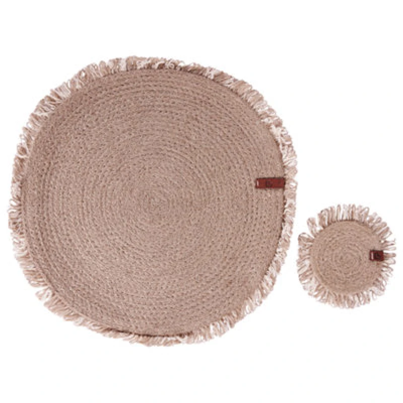 Image of Beliani 12 Piece Placemats And Coasters Set Ribbery Natural Jute