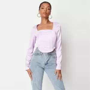 Image of Missguided Cut Out Back Ls Corset Satin - Purple