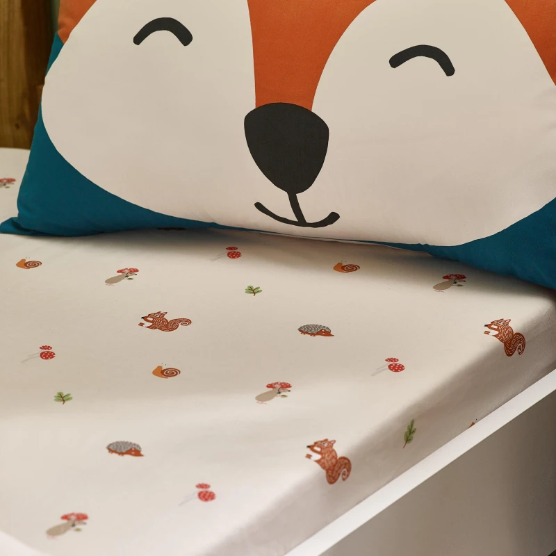 Image of Catherine Lansfield Fox and Woodland Friends Fitted Sheet Cream unisex Single