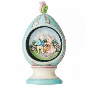 Image of Revolving Egg with Bunnies and Chicks Scene Figurine