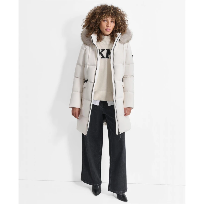 Image of DKNY Long Fur Jacket - White White 8