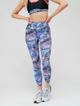 Image of Under Armour Meridian Print Ankle Leggings - Pink/Blue, Pink/Blue Size M Women