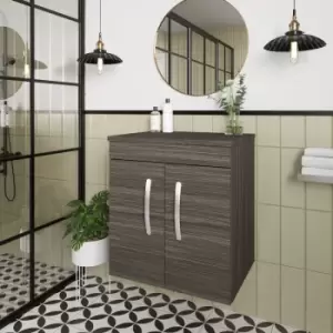 Image of Nuie Athena Wall Hung 2-Door Vanity Unit and Worktop 500mm Wide - Anthracite Woodgrain