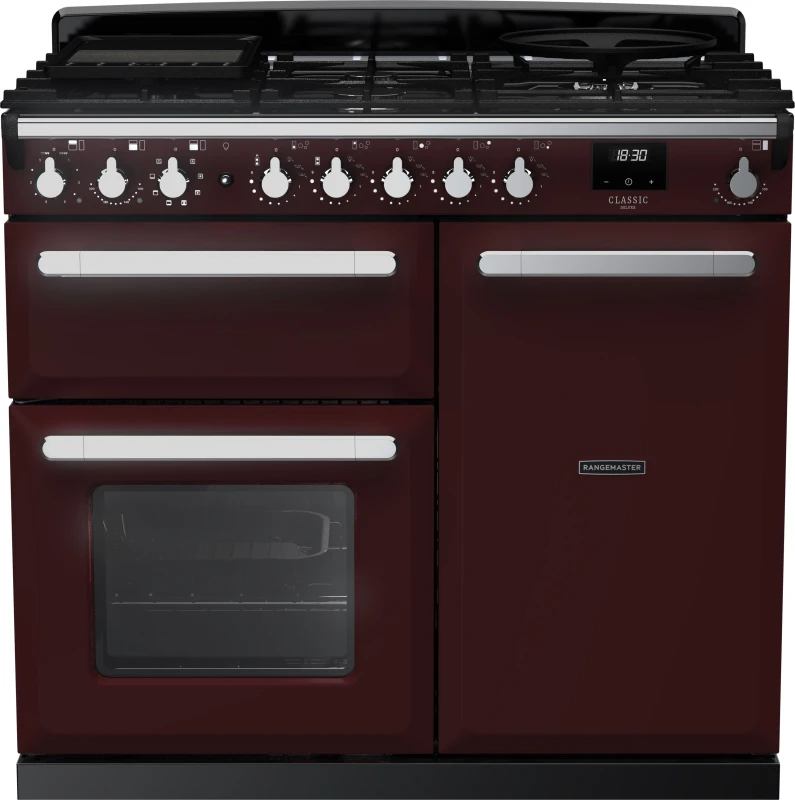 Image of Rangemaster Estel Deluxe ESDL100DFPBOR/CM1 100cm Dual Fuel Range Cooker - Bordeaux / Chrome - A/A Rated