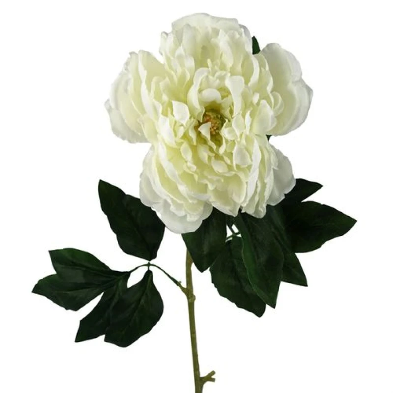 Image of Leaf 80cm Artificial White Peony Stem