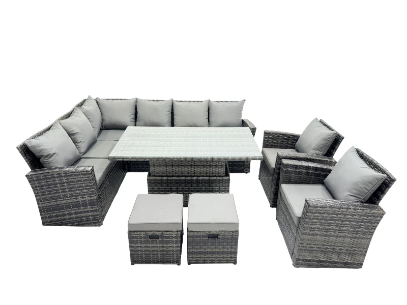 Image of Fimous Poly Rattan Outdoor Patio Corner Sofa Set with 2 Small Stool, 2 Chairs in Dark Grey Dark Grey Unisex