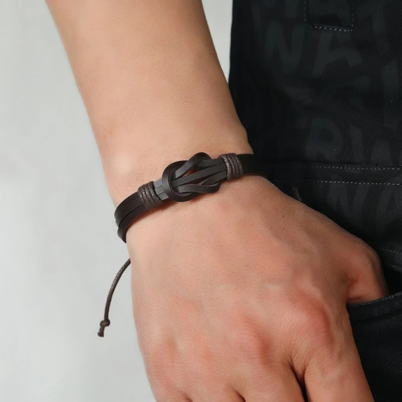 Image of Aye Do Leather Retro Knot Bracelet 6484-NP-MRTKNOTB - Black One Size