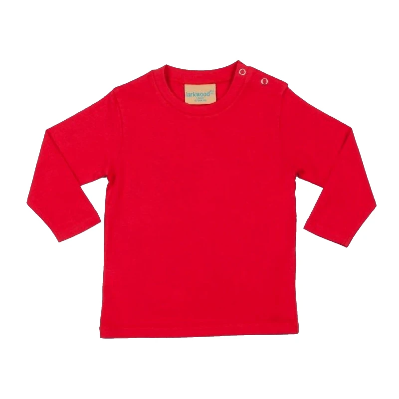Image of Larkwood Plain Long Sleeve T-Shirt in Red Size: 3-4 Years Red Unisex 3-4 Years