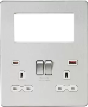 Image of Screwless Small Multimedia Combination Plate with FASTCHARGE - Brushed Chrome 230V IP20