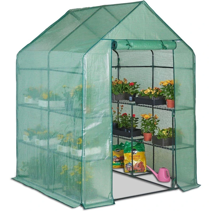 Image of VonHaus Walk In Greenhouse with 8 Shelves White