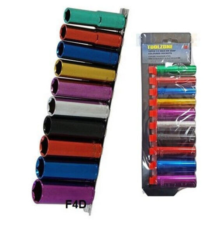Image of Toolzone Colour 10 Piece 1/2" MM Deep CRV Sockets KDPSS316