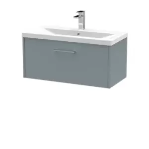 Image of Hudson Reed Juno 800mm Wall Hung Single Drawer Vanity & Mid-Edge Basin - Coastal Grey
