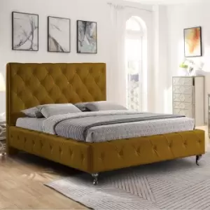 Image of Barella Upholstered Beds - Plush Velvet, King Size Frame, Mustard - Mustard