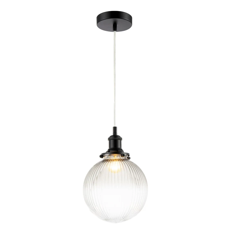 Image of Happy Homewares Traditional Vintage Lantern Pendant Light with Clear Glass Ribbed Shade in Black Unisex