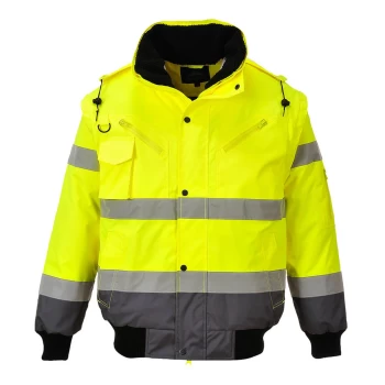 Image of Oxford Weave 300D Class 3 Hi Vis Contrast BomberJacket Yellow / Grey M